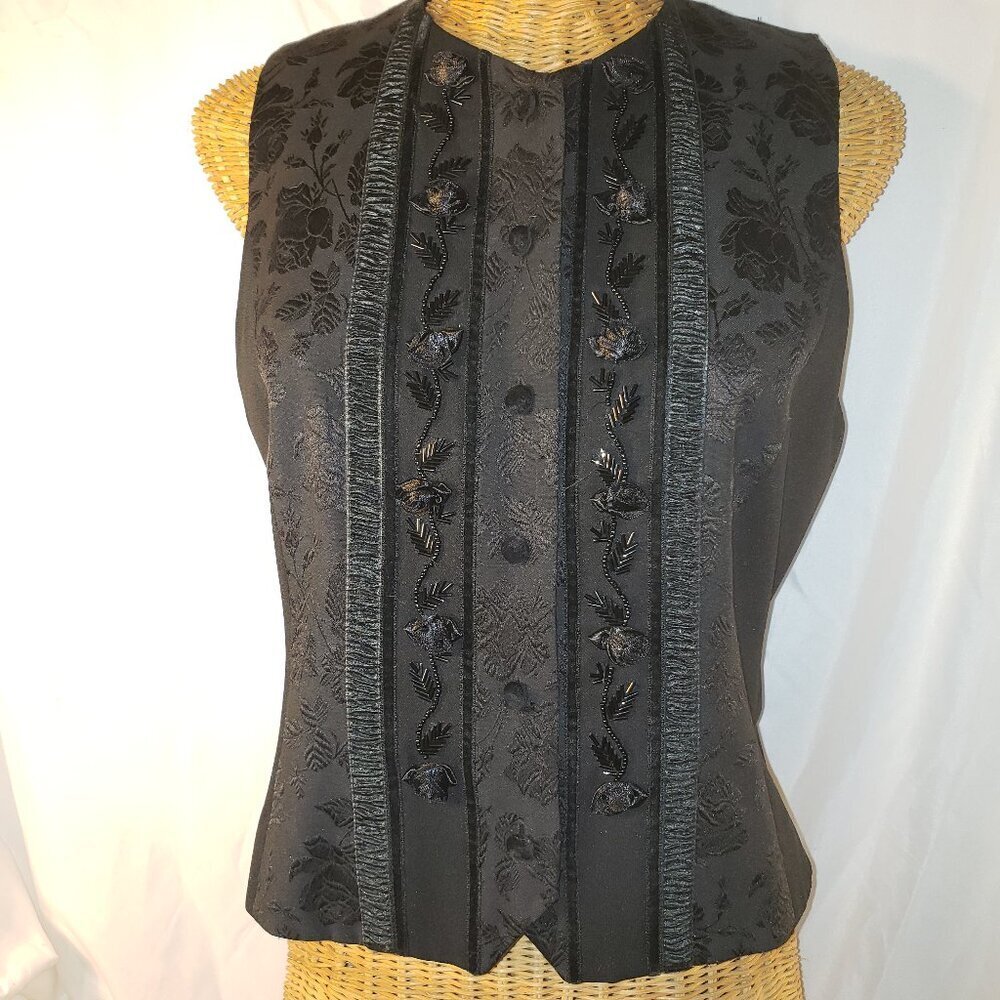 Susan Bristol Vintage 90s Women's Petites Black Beaded Vest - 6P